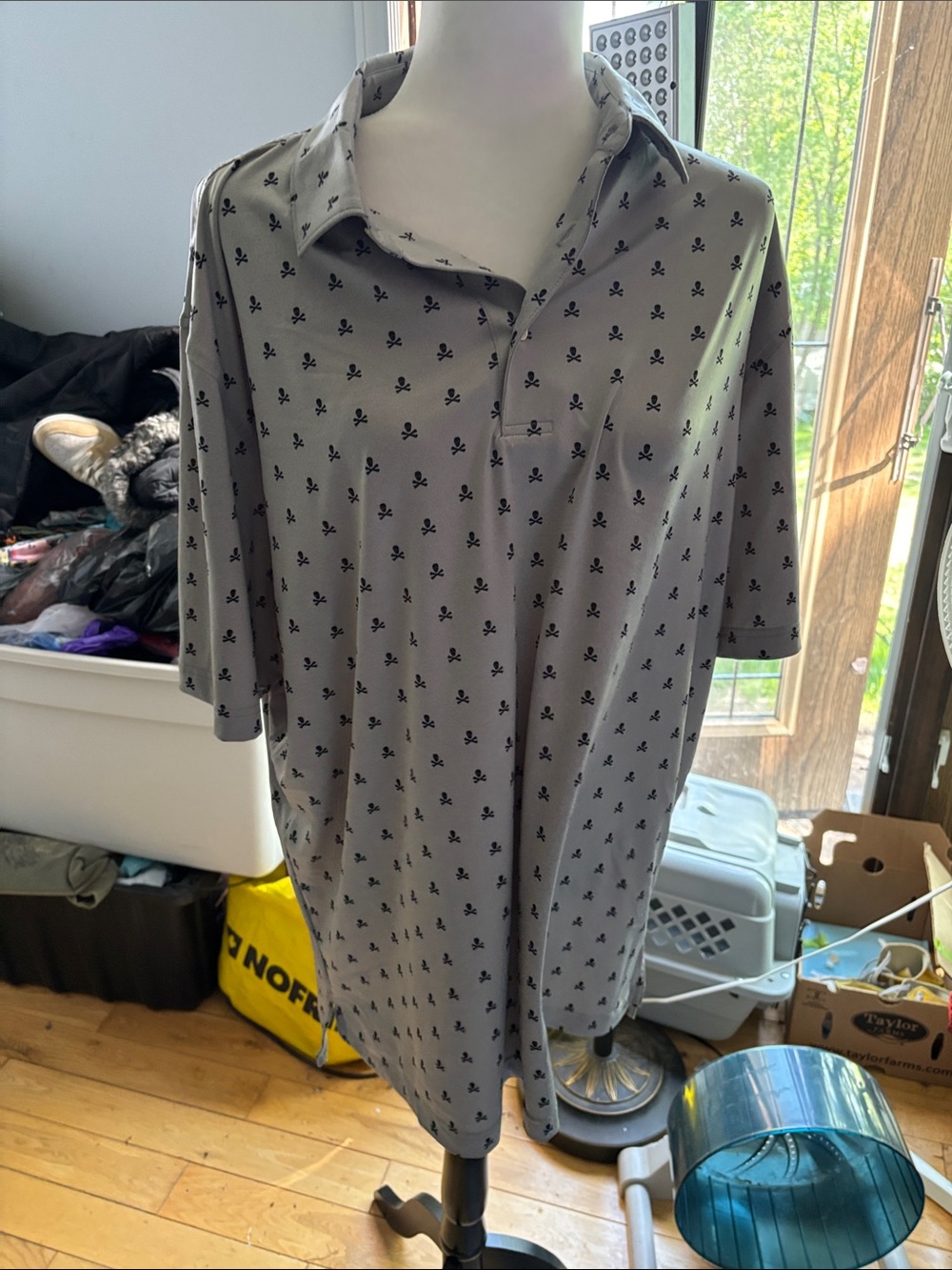 Peter Millar Grey Polo with Black Skull Motif